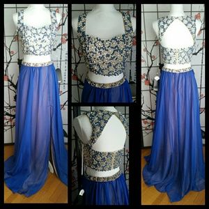 Terani couture Navy/Nude NWT size 8